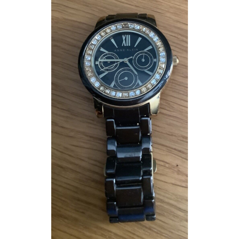 anne klein watch, Diamond Bezel, Black And Gold, stainless steel 28 mm case